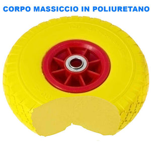 Ruota Piena per Carrello Antiforatura PU Gialla Carriola 25 cm Cerchio in ABS