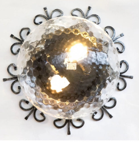 PLAFONIERA LAMPADA APPLIQUE RUSTICA BIG CM. 43 COLORE NERO ARGENTO