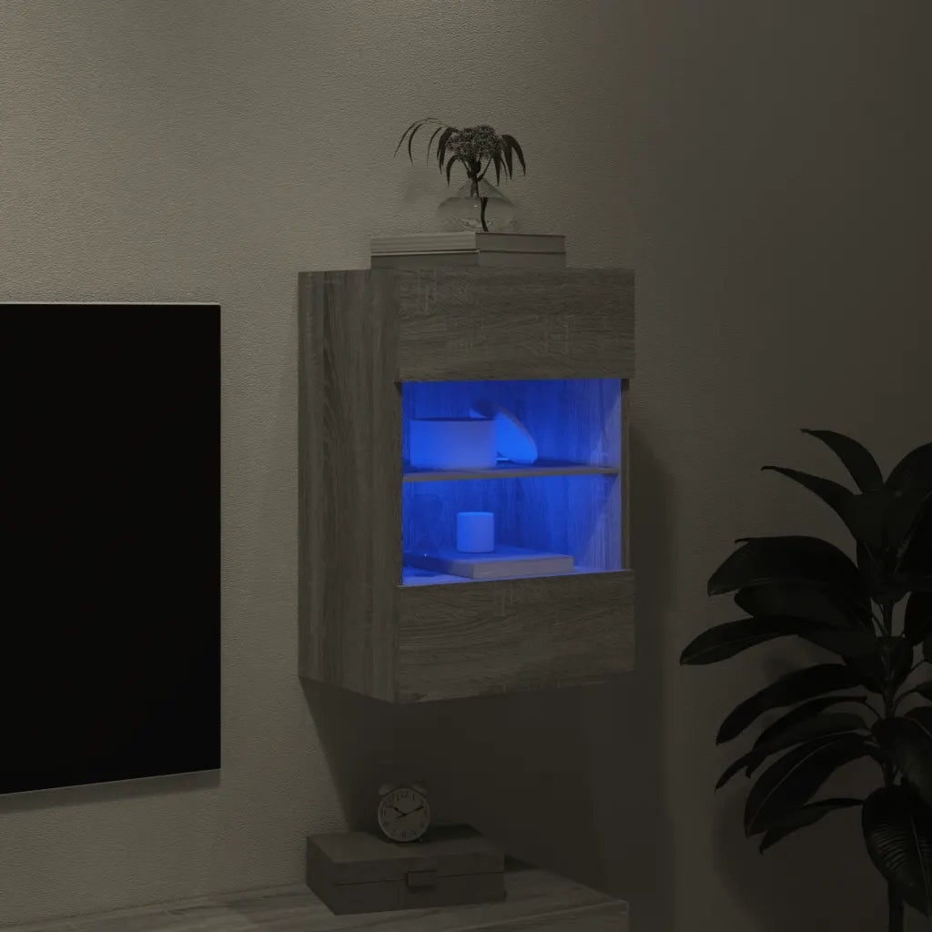 Mobile TV a Parete | Armadietto TV | Mobile Porta TV con Luci LED Grigio Sonoma 40x30x60,5 cm