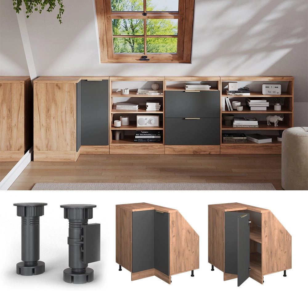 Mobile cucina angolare per sottotetto R-Line Antracite-oro/Rovere dorato 75.6 cm con 1 porta Vicco