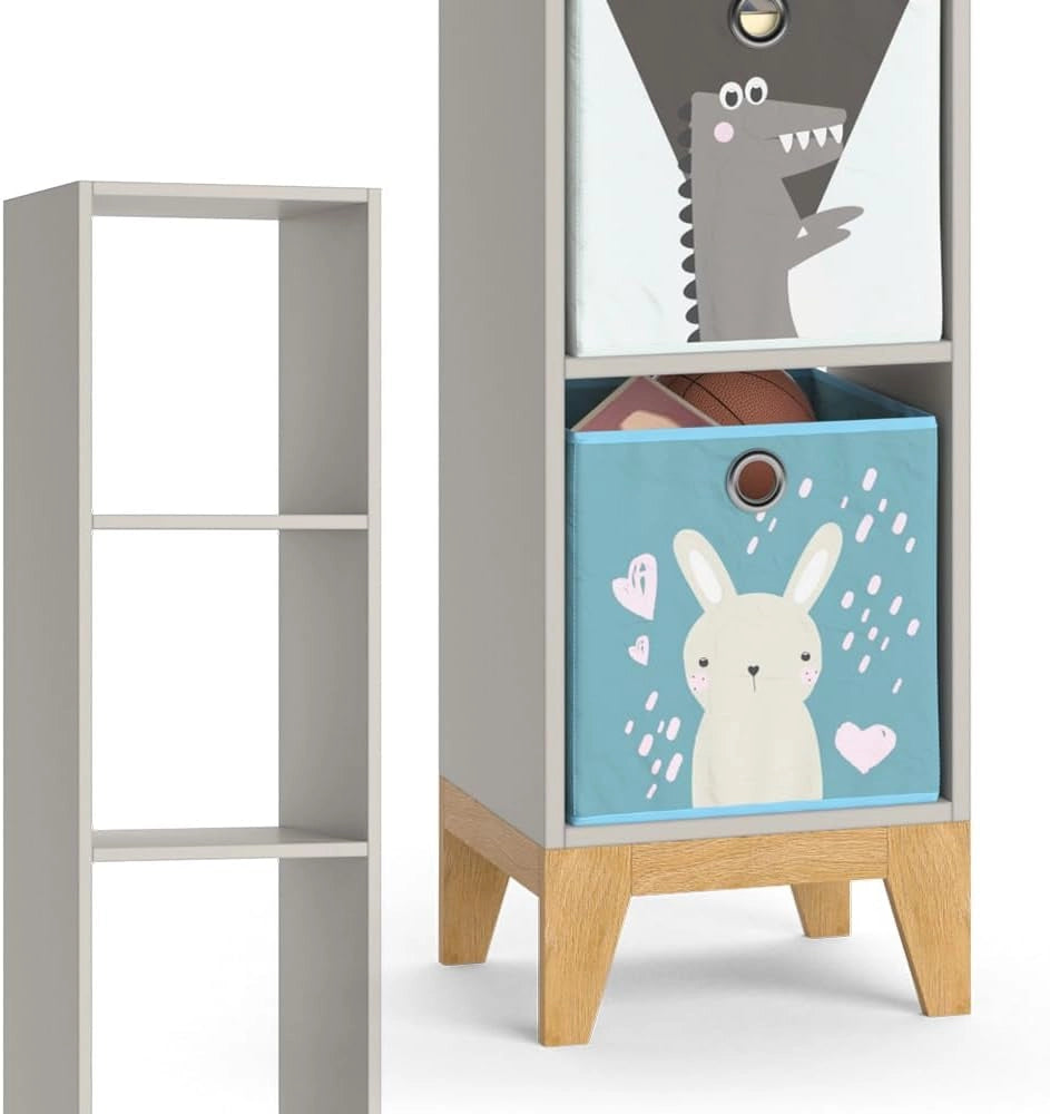 Scaffale per bambini Malia, Cashmere/Artigianale, 35.2 x 159.5 cm, con 4 scomparti aperti per conservazione e organizzazione