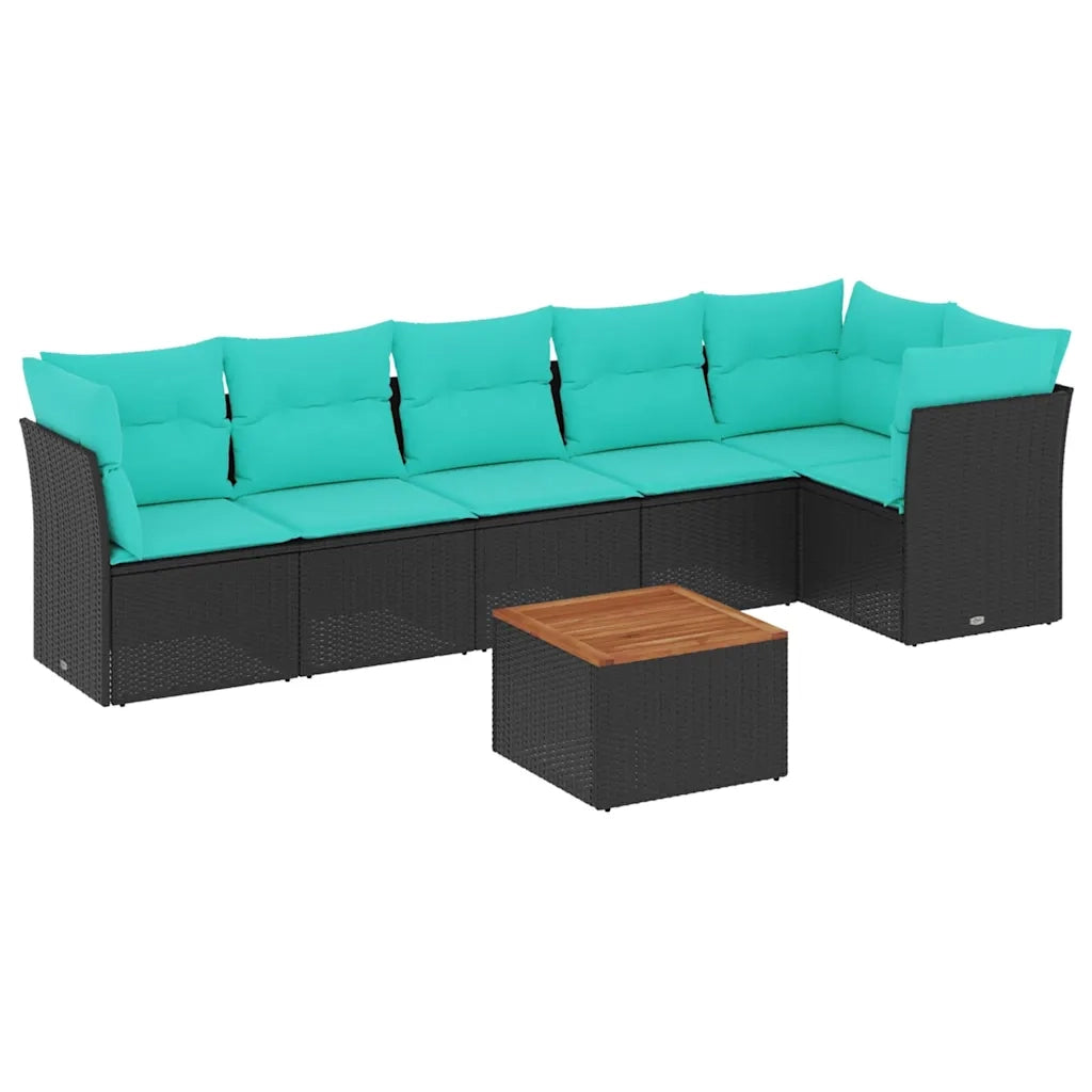 Set Divani da Giardino 7 pz con Cuscini Nero in Polyrattan