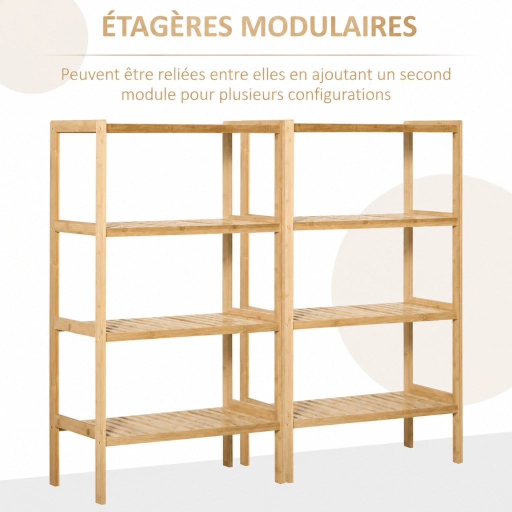 Scaffale in bambù naturale a 4 ripiani 62 x 33 x 112 cm