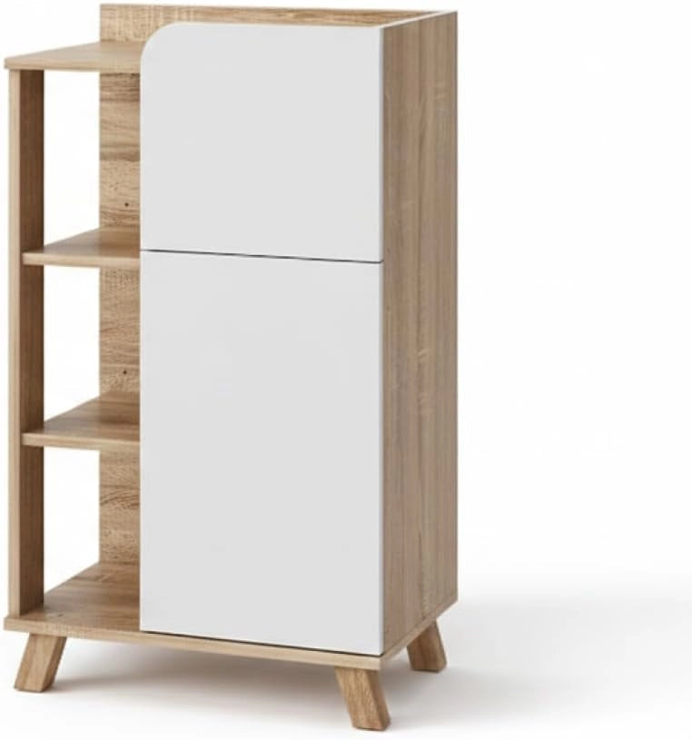 Mobiletto bagno Karen, Sonoma/Bianco, 50 x 90 cm con anta e cassetto, adatto per la conservazione di articoli da bagno e asciugamani
