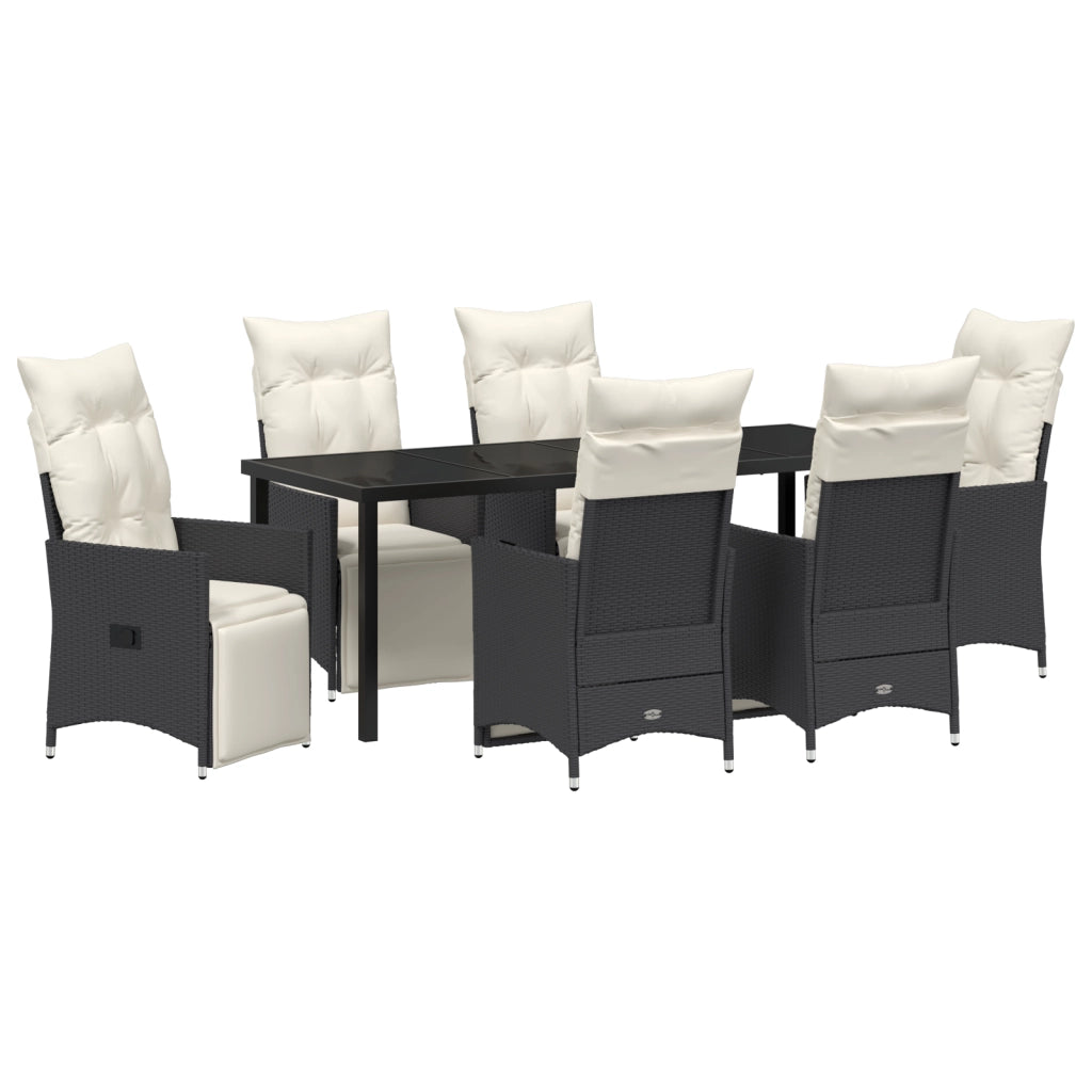 Set da pranzo da giardino 7 pezzi con cuscini Rattan nero