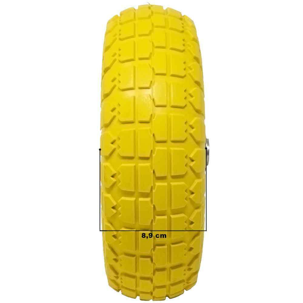 Ruota Piena Antiforatura PU Gialla Carrello Carriola 25cm Asse Decentrato