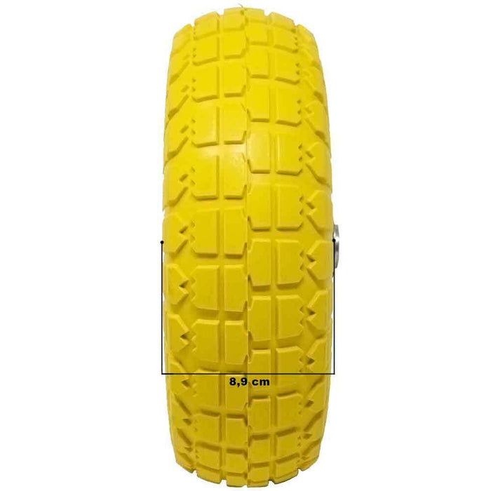 Ruota Piena Antiforatura PU Gialla Carrello Carriola 25cm Asse Decentrato