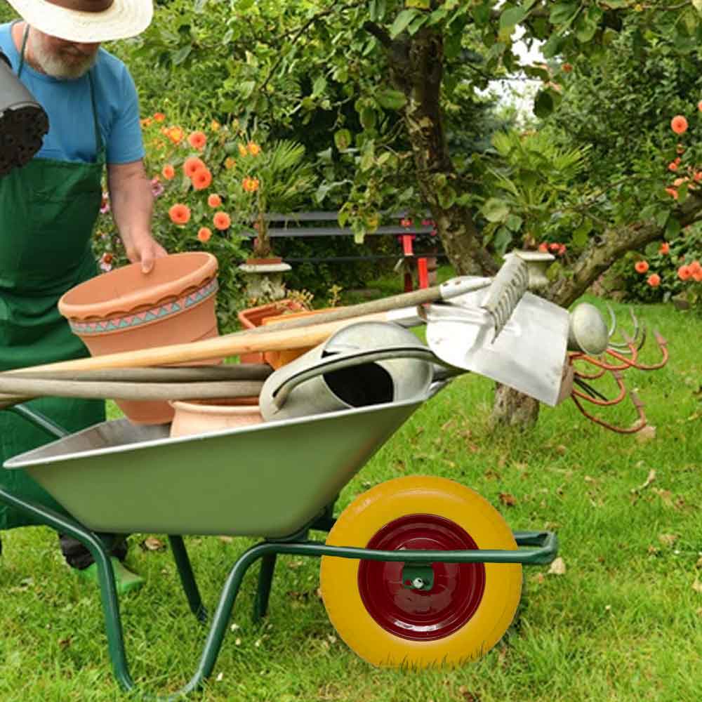 Ruota Piena Antiforatura PU Gialla per Carriola 35cm + Asse Lungo 210mm Acciaio