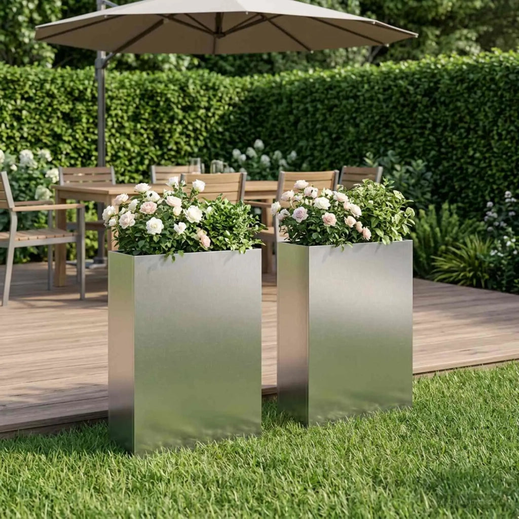 Vaso da giardino 2 pz Argento 50 x 20 x 75 cm Acciaio Inox 8005465