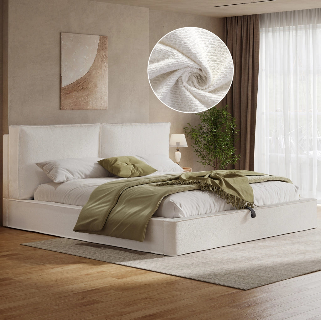 Letto matrimoniale imbottito con contenitore idraulico 180x200 cm beige