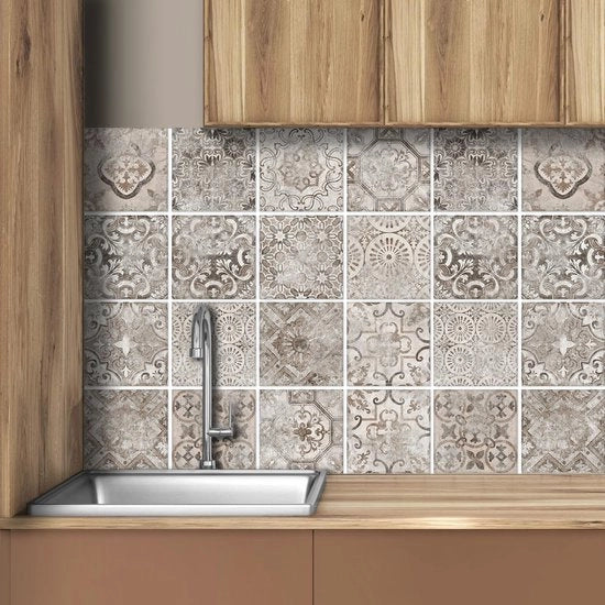 Deco tegellijm per 32 pezzi per pavimento per bagno, decorazioni per pavimento autoadesive per cucina, sala da pranzo e bagno, pellicola per pavimento / 15 x 15 cm / T1015