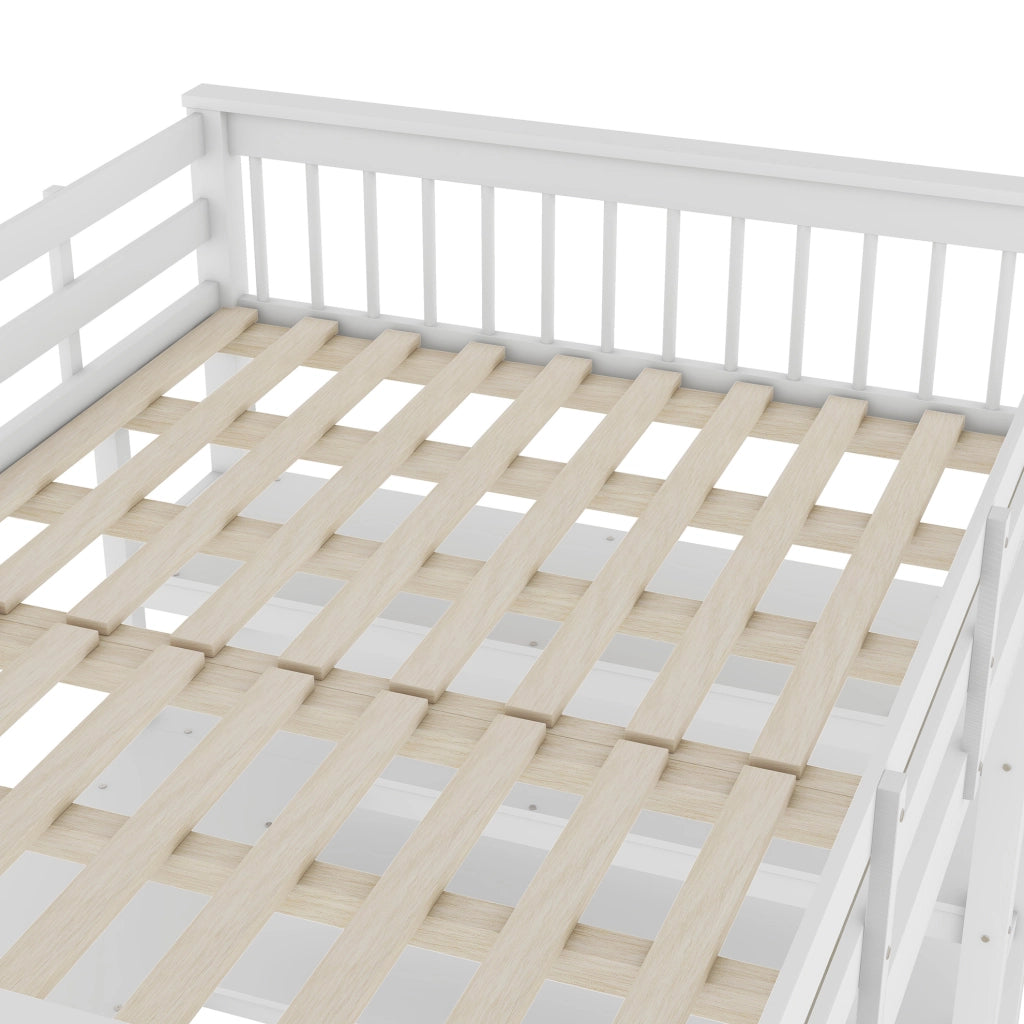 Letto a soppalco 140x200 con scrivania e scaffali, bianco
