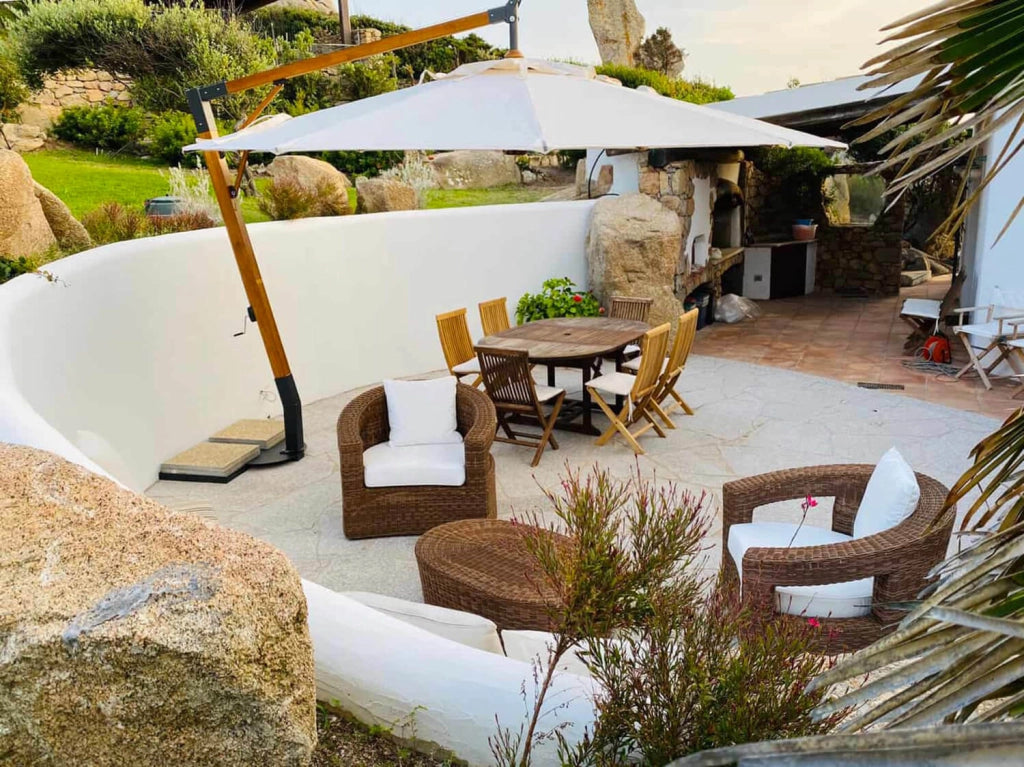 Ombrellone da Giardino Decentrato Ø4m in Legno Telo in Acrilico Danieli Lisbona Ecrù