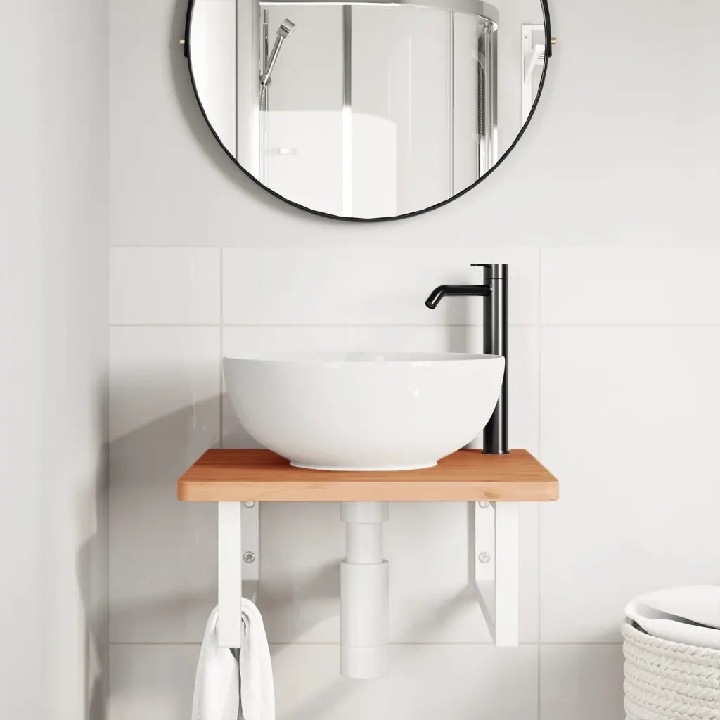 vidaXL Ripiano a Parete per Lavabo in Acciaio e Massello di Faggio
