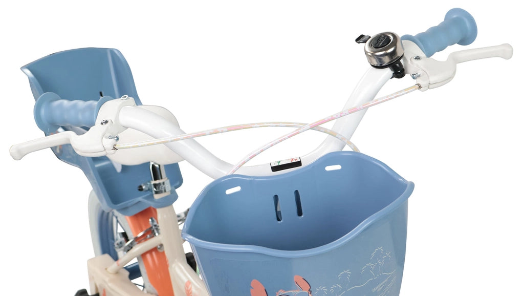 Bicicletta per Bambine 14" Disney Stitch Freni Caliper e Stabilizzatori in Acciaio Hi-Ten Beige