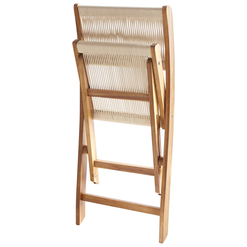Set di 2 sedie da giardino pieghevoli in legno di acacia con schienale in corda beige stile classico tradizionale