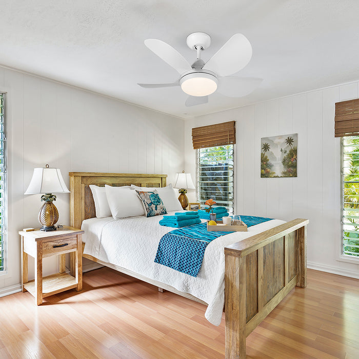 Ventilatore da Soffitto 5 Pale Lampada con Luce LED e Telecomando 76 cm Bianco