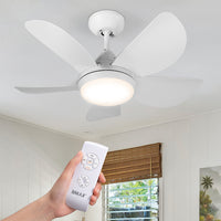 Ventilatore da Soffitto 5 Pale Lampada con Luce LED e Telecomando 76 cm Bianco