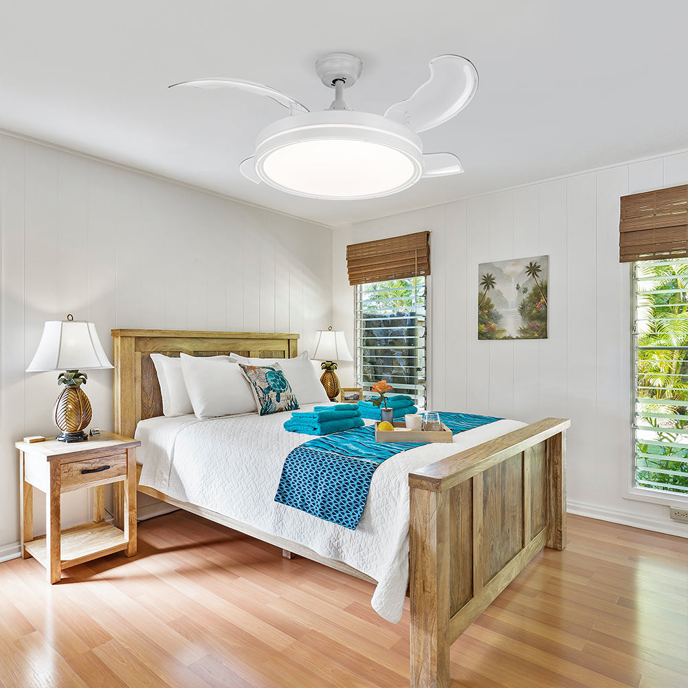 Ventilatore da Soffitto 4 Pale Richiudibili Plafoniera LED e Telecomando 106 cm