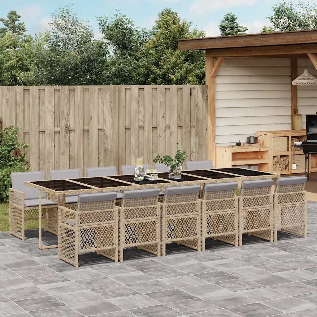Set da Pranzo da Giardino 13 pz con Cuscini Beige in Polyrattan
