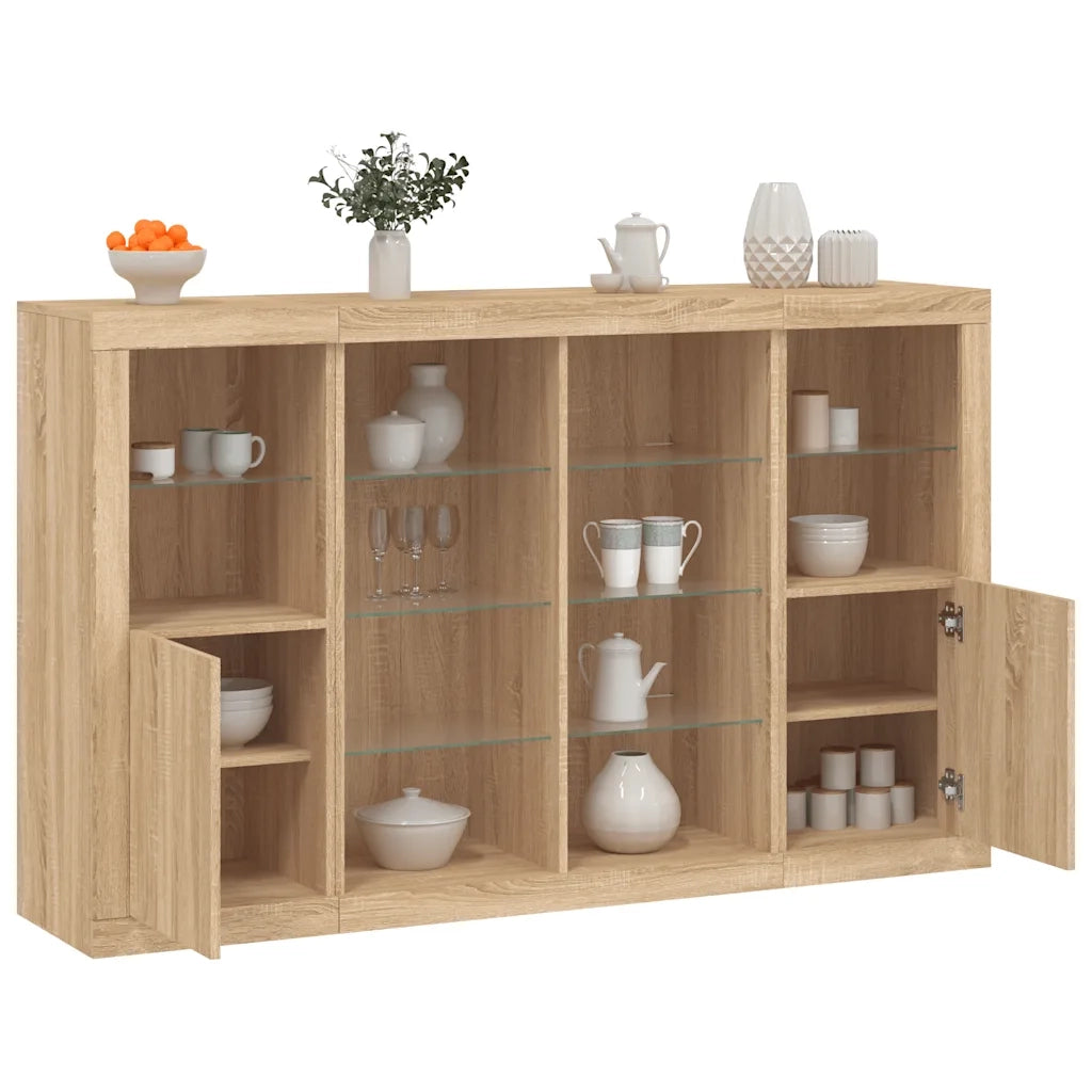 Credenze con Luci LED 3 pz Rovere Sonoma in Legno Multistrato 3209137