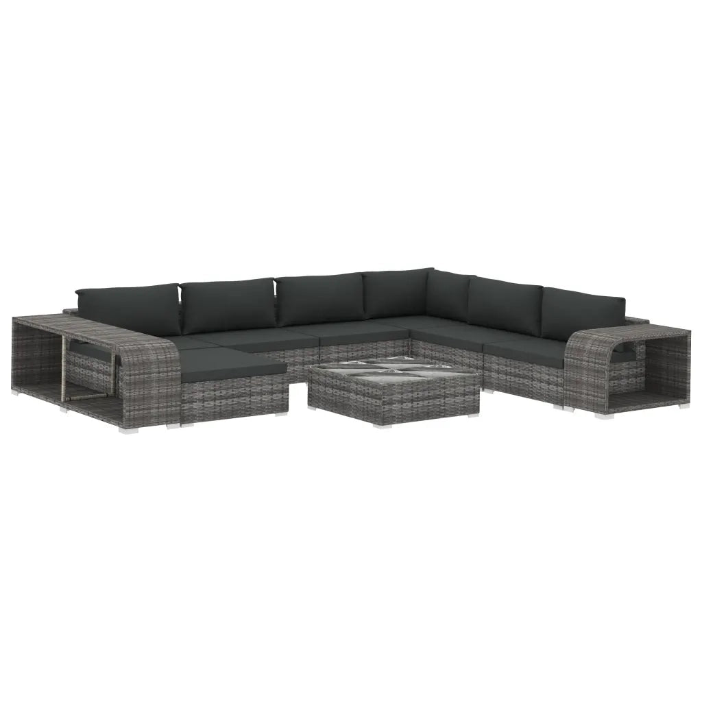 vidaXL Set Divani da Giardino 10 pz con Cuscini in Polyrattan Grigio