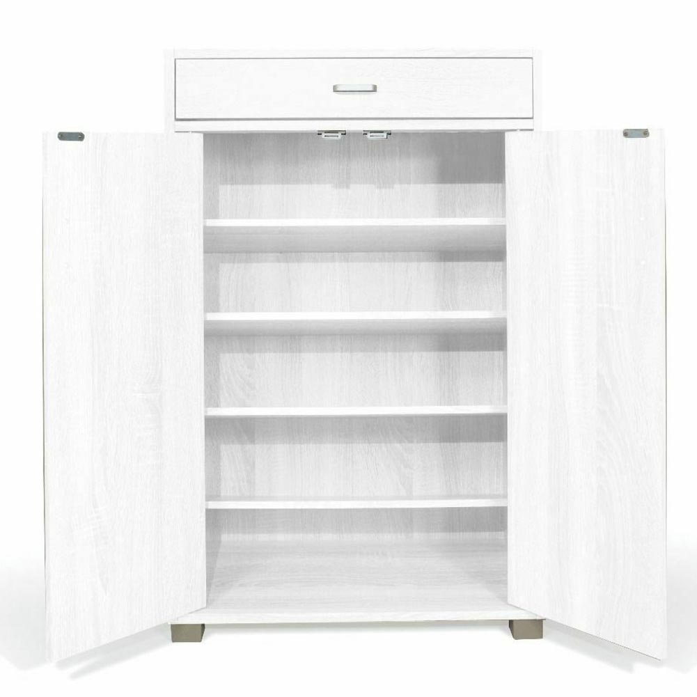 Mobile Scarpiera Casa 5 Ripiani Porta Scarpe 2 Ante Cassetto Mobiletto Bianco