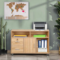 Mobile Porta Stampante Legno 3 Mensole 2 Cassetti con Chiave Armadietto Ufficio