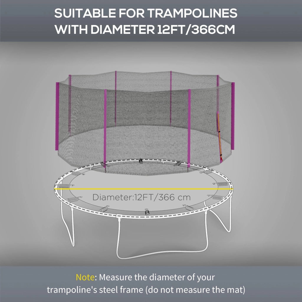 Rete di Protezione per Trampolini a 8 Pali con Ingresso con Cerniera Ø366x180 cm in PE Nero e Rosa