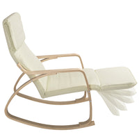 Sedia a Dondolo Poltrona Relax Cotone Beige Schienale e Poggiapiedi Regolabile