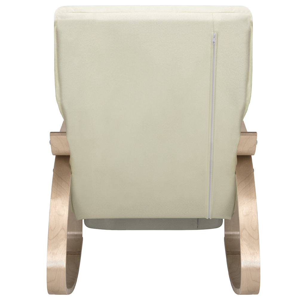 Sedia a Dondolo Poltrona Relax Cotone Beige Schienale e Poggiapiedi Regolabile