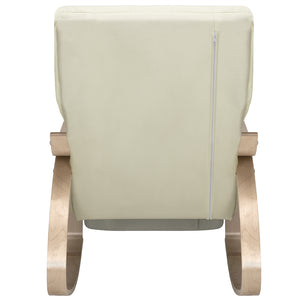 Sedia a Dondolo Poltrona Relax Cotone Beige Schienale e Poggiapiedi Regolabile