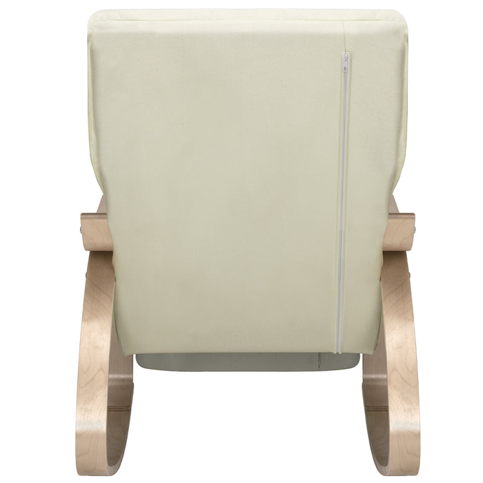 Sedia a Dondolo Poltrona Relax Cotone Beige Schienale e Poggiapiedi Regolabile