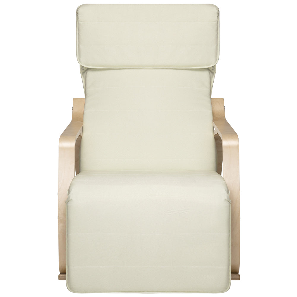 Sedia a Dondolo Poltrona Relax Cotone Beige Schienale e Poggiapiedi Regolabile