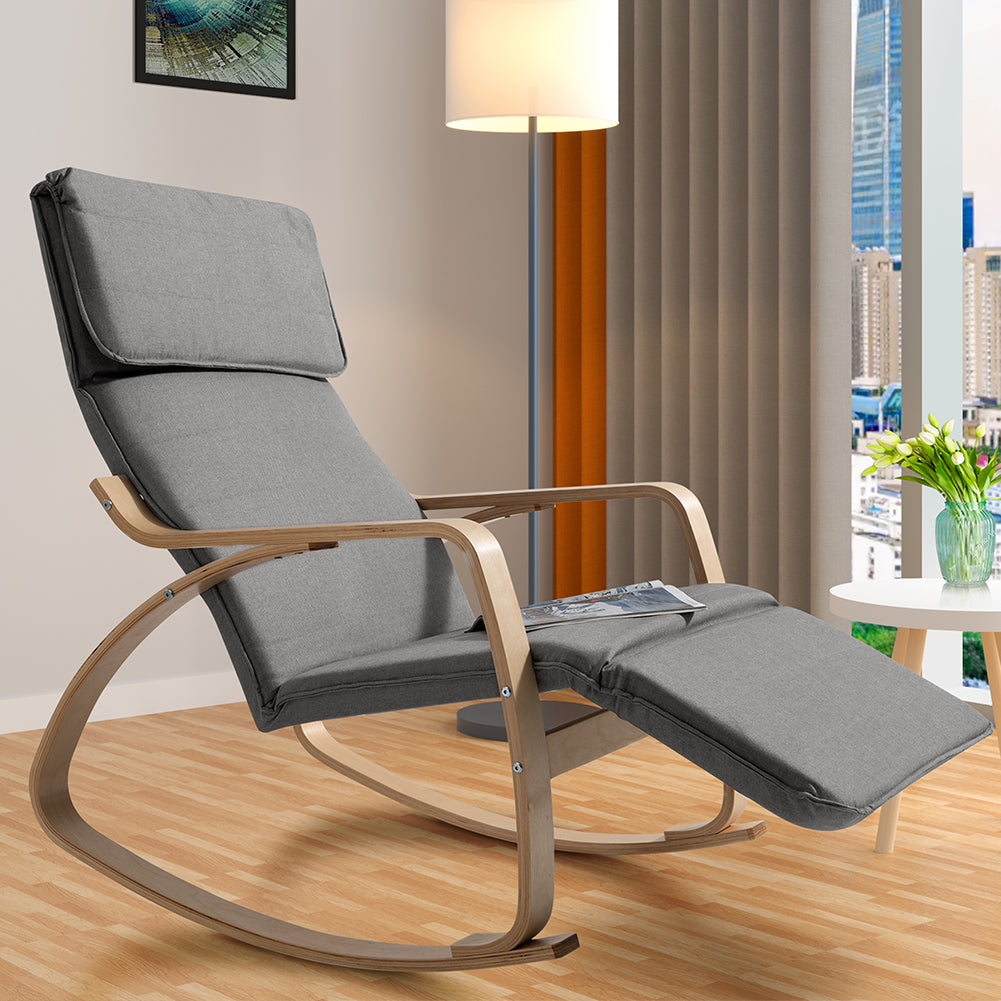 Sedia a Dondolo Poltrona Relax Cotone Grigio Schienale e Poggiapiedi Regolabile