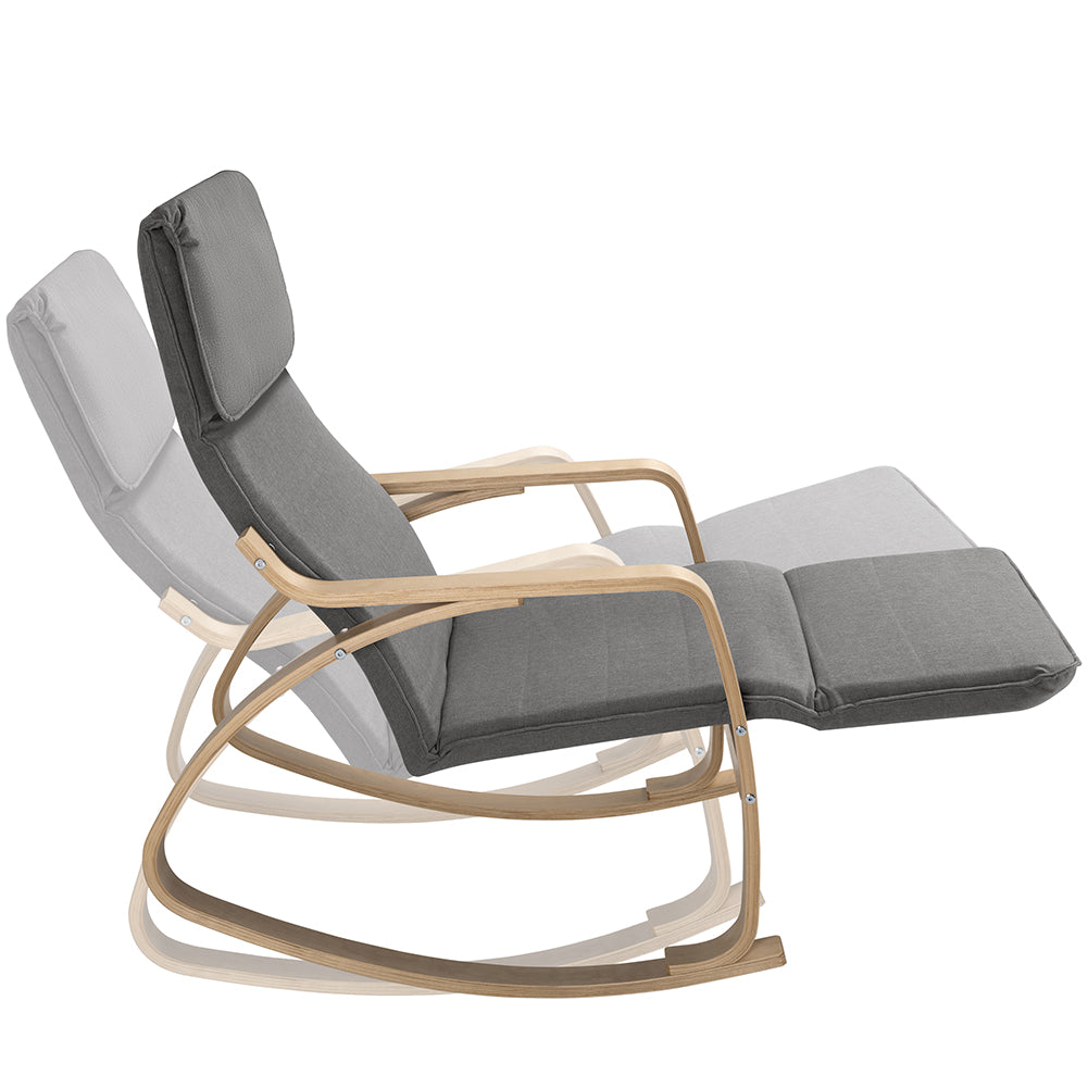 Sedia a Dondolo Poltrona Relax Cotone Grigio Schienale e Poggiapiedi Regolabile