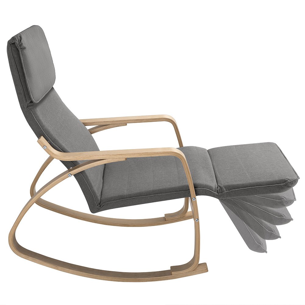 Sedia a Dondolo Poltrona Relax Cotone Grigio Schienale e Poggiapiedi Regolabile