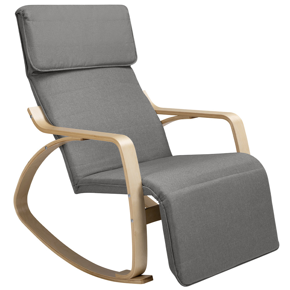 Sedia a Dondolo Poltrona Relax Cotone Grigio Schienale e Poggiapiedi Regolabile