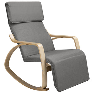 Sedia a Dondolo Poltrona Relax Cotone Grigio Schienale e Poggiapiedi Regolabile