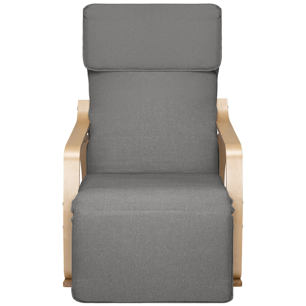 Sedia a Dondolo Poltrona Relax Cotone Grigio Schienale e Poggiapiedi Regolabile