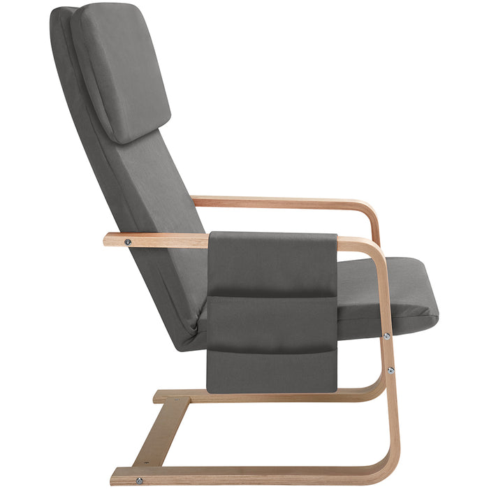 Sedia Poltrona Relax Ergonomica Rivestimento Cotone Grigio con Borsa 2 Scomparti