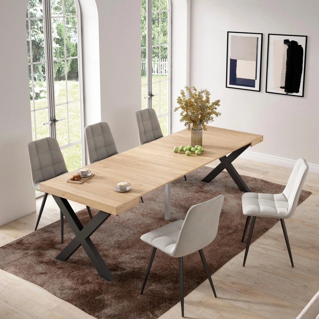 Consolle allungabile, 58 fino 262x90x73cm, Per 12 persone, Gambe in legno, colore Rovere RF2801