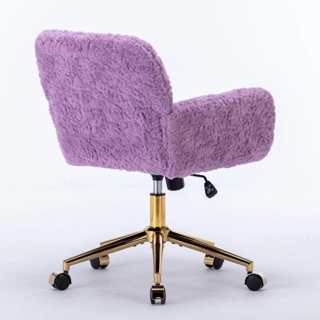 Sedia da trucco con soffice pelliccia sintetica di coniglio, sedia da ufficio girevole a 360¡ã con braccioli e altezza regolabile, colore viola, comoda