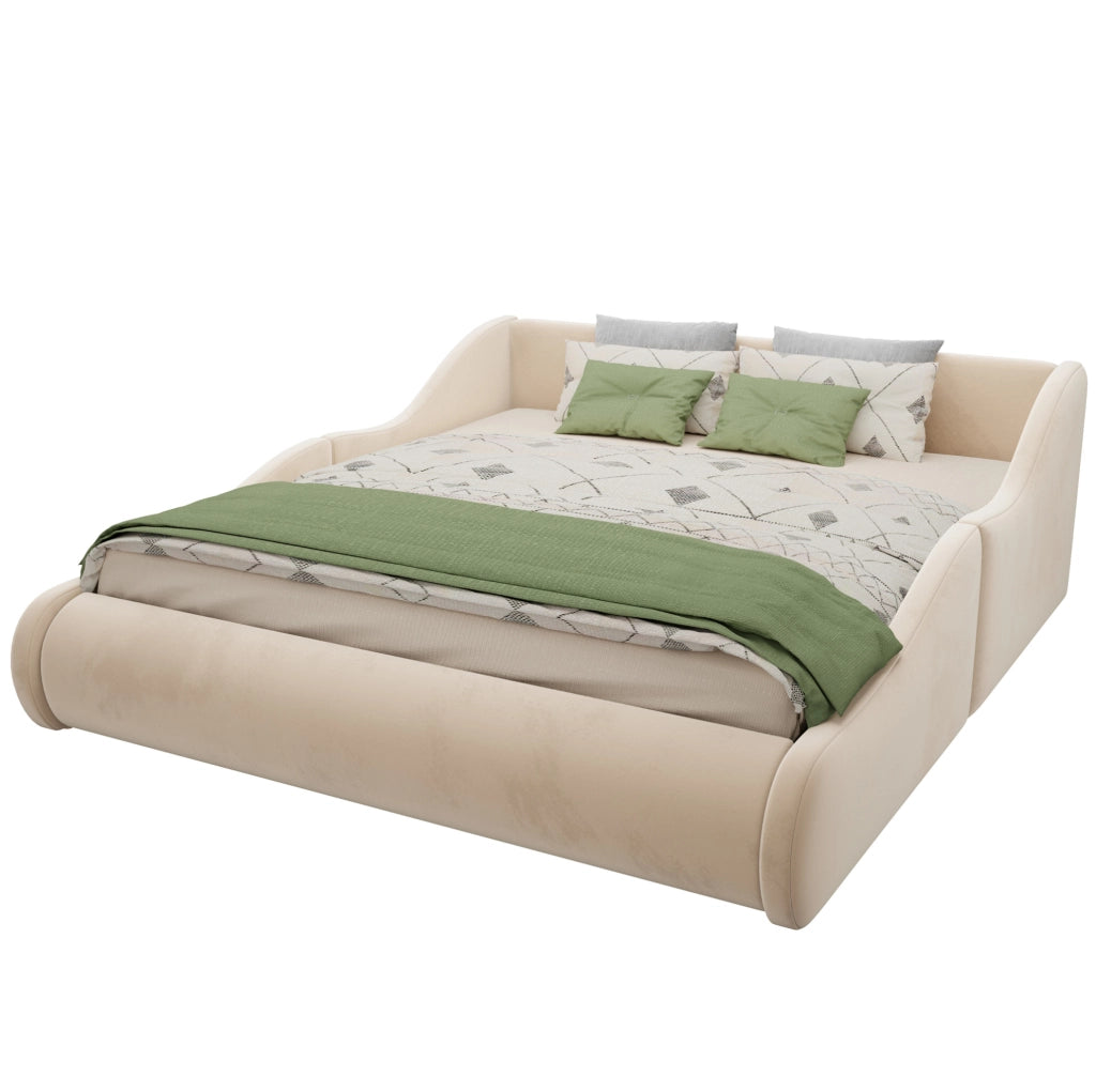 Letto per bambini imbottito 140x200 cm con testiera alta e sponde; beige