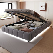 OKWISH Letto Contenitore 140×200 cm, Letto Matrimoniale con LED Bianca, Sollevamento Idraulico e Vano Contenitore, senza Materasso, Grigio