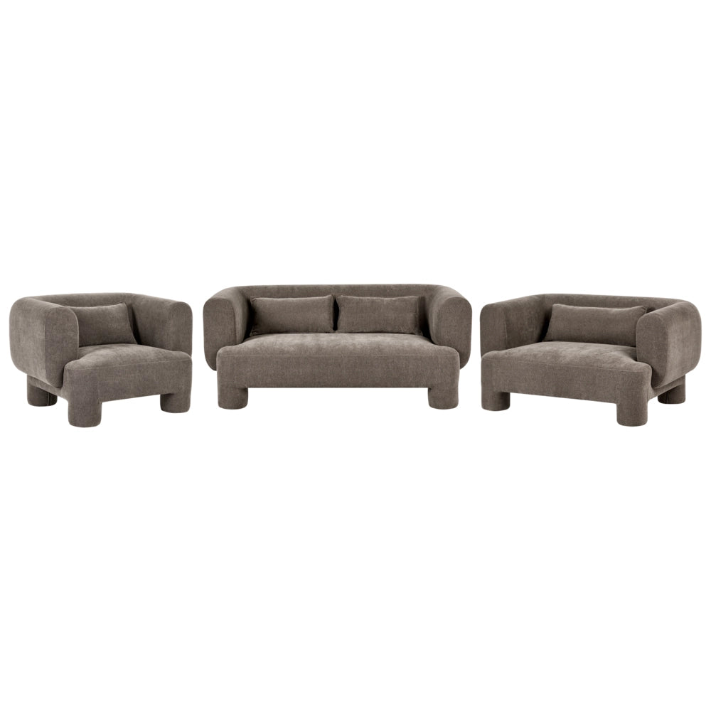 Set da salotto Divano a 3 posti morbido e curvo in tessuto marrone Poltrona Loveseat Stile retrò minimalista