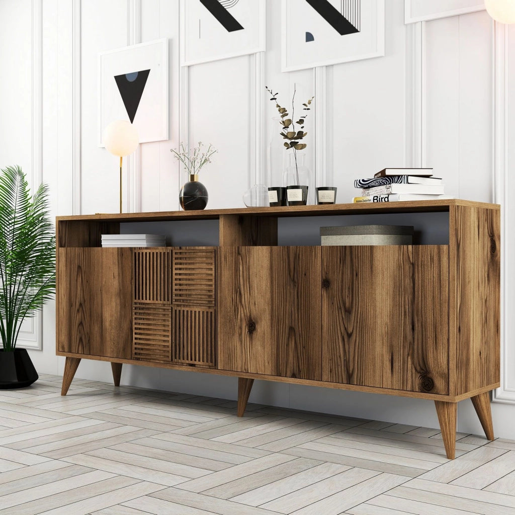 Madia Falzes, Credenza 2 Ripiani, 180x35x78h cm Marrone Noce