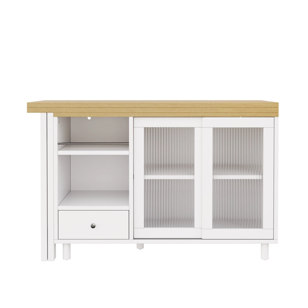 Tavolo da pranzo pieghevole e allungabile con contenitore, struttura salvaspazio, 3 configurazioni, bianco