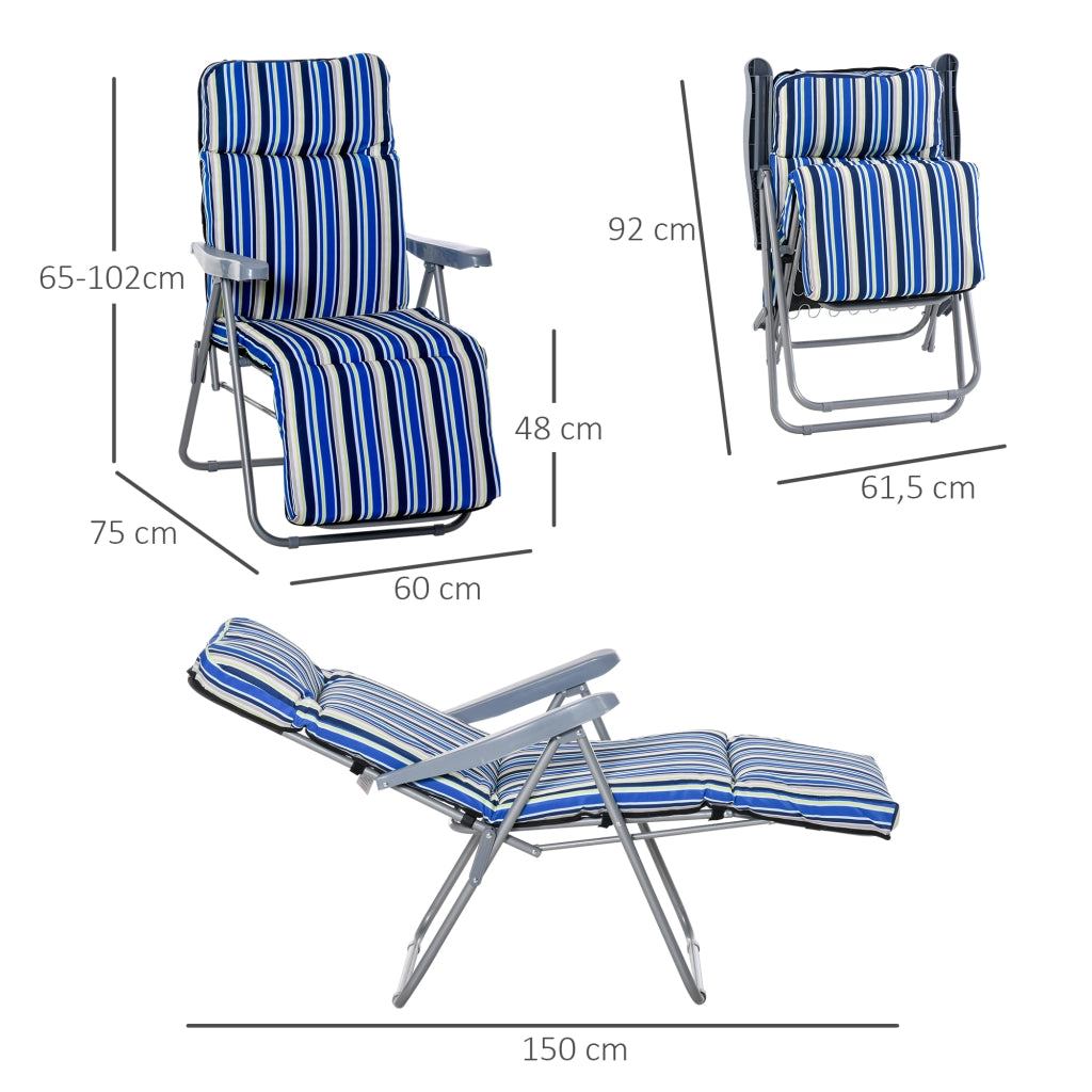 Ensemble de chaises longues : 2 chaises longues avec coussin pliable et ajustable en acier polyester bleu 60x75x65-102cm pour patio de jardin