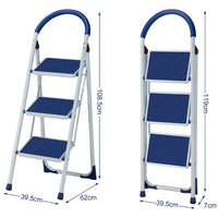 Scala Scaletta Pieghevole 3 Gradini Antiscivolo Sgabello Scaletto Acciaio Blu